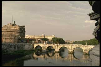 Bridge over Tiber River with Castle Santa Angelo on left