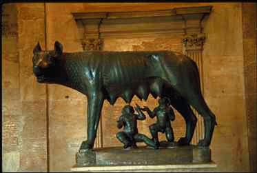She wolf feeds Romulus and Remus