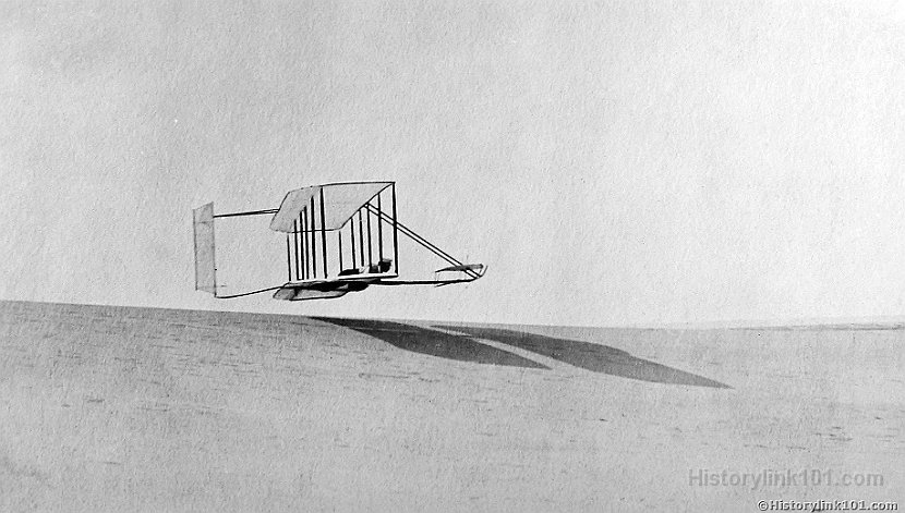 Skimming the ground, Wilbur Wright at Kitty Hawk 1902 