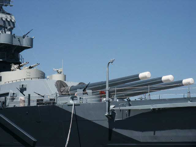 Royalty Free Picture of Battleship North Carolina's  16 inch Aft Gun Turret from Port Side 