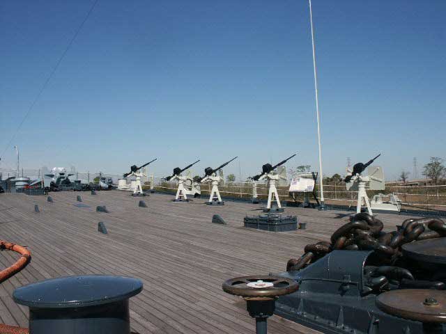 Royalty Free Picture of Battleship North Carolina's 20mm Guns Starboard Bow 