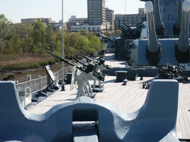 Royalty Free Picture of Battleship North Carolina's  20mm Guns Starboard Bow