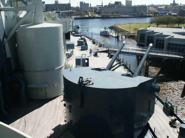 Royalty Free Picture of Battleship North Carolina's  5" inch gun top view